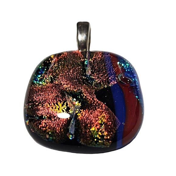Handcrafted Dichroic Glass Pendant Abstract Design Sterling Silver Bail Jewelry - Picture 1 of 5